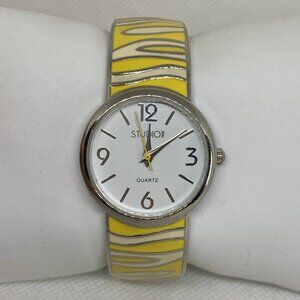 Studio women wrist watch 29mm two tone quartz analog cuff bangle 7” running